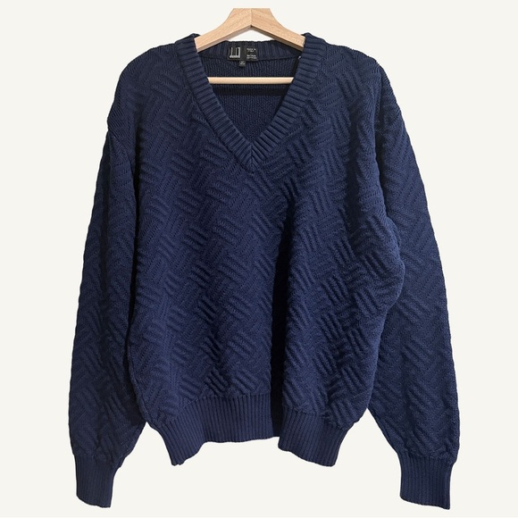 Dunhill Blue Cotton V-neck Sweater Made in Italy Men’s 44